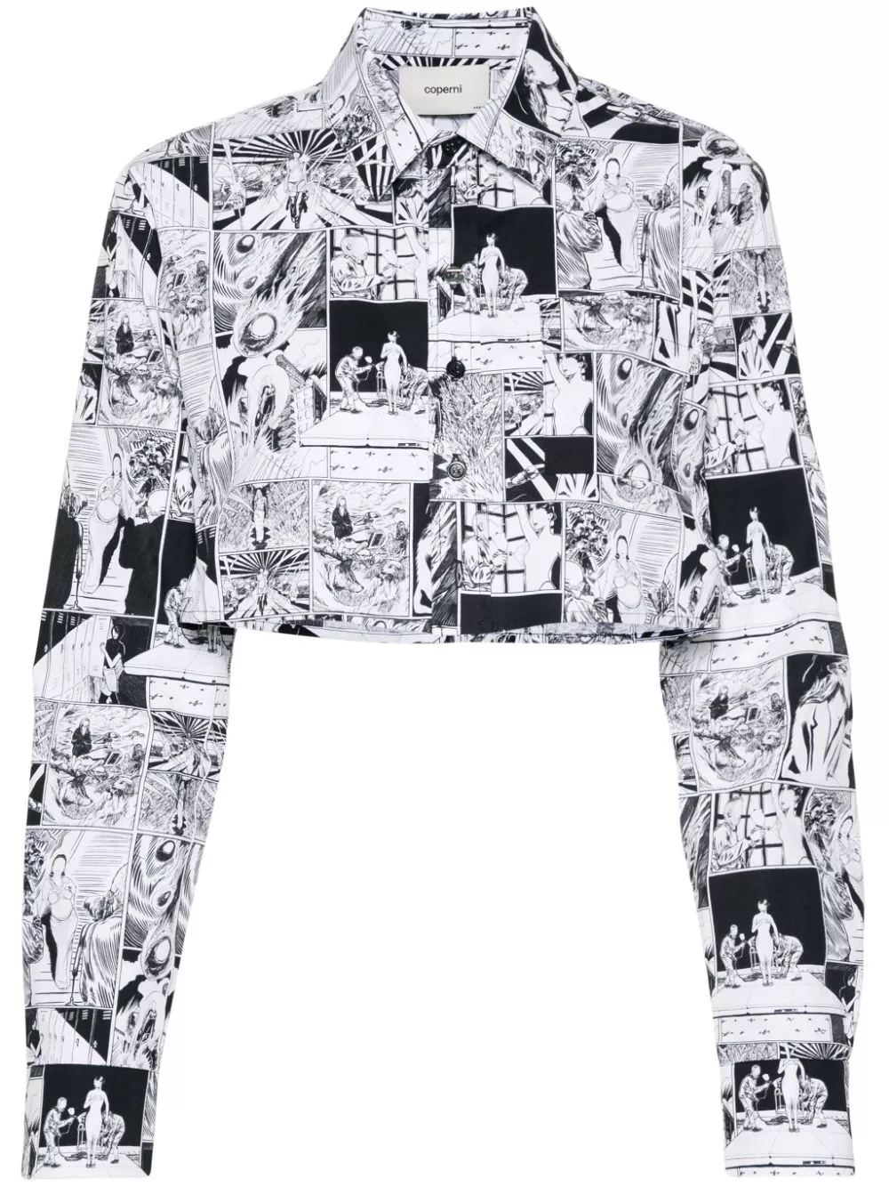 Coperni comic strip-print cropped cotton shirt Women 0113