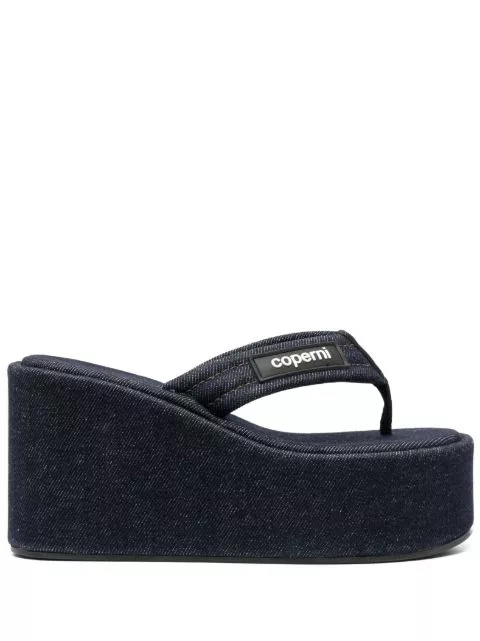 Affordable Coperni 100mm logo-patch denim sandals Women 0203